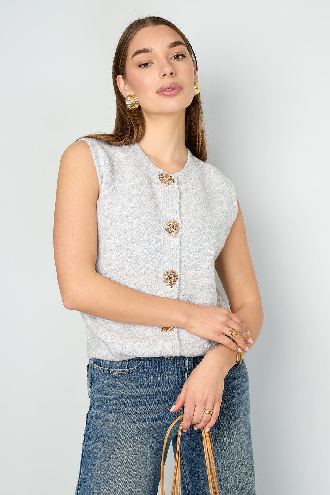 Gestrickte Polyesterfaser Damen Gestrickte Weste Casual Einfarbig