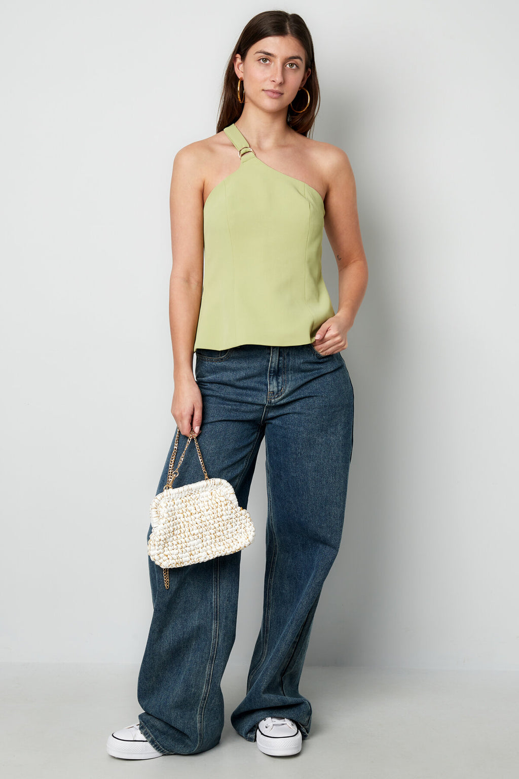 Polyester Damen Oberteil Ärmellos Ein-Schulter Asymmetrisches Design
