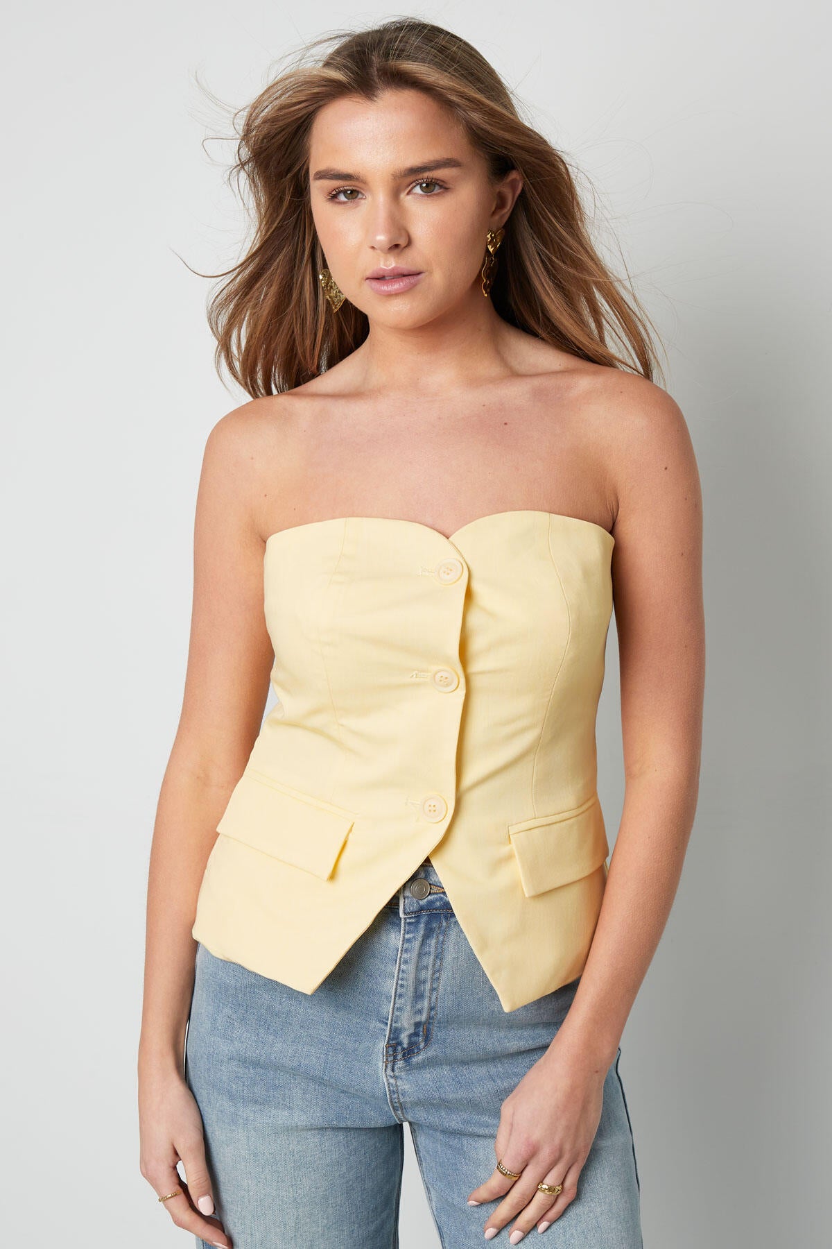 Polyester Damen Oberteil Ohne Ärmel Strukturiert Knopfdesign