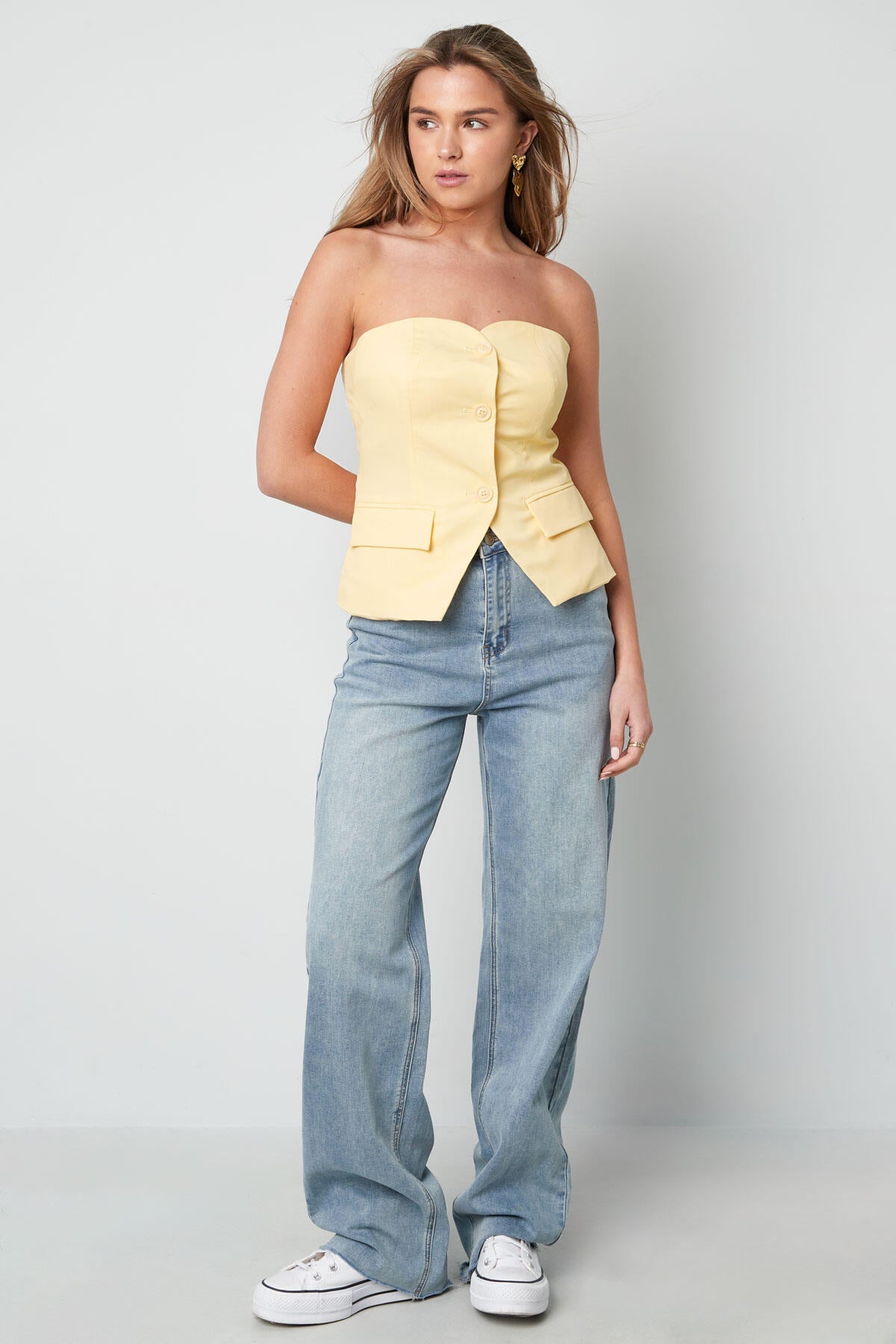 Polyester Damen Oberteil Ohne Ärmel Strukturiert Knopfdesign