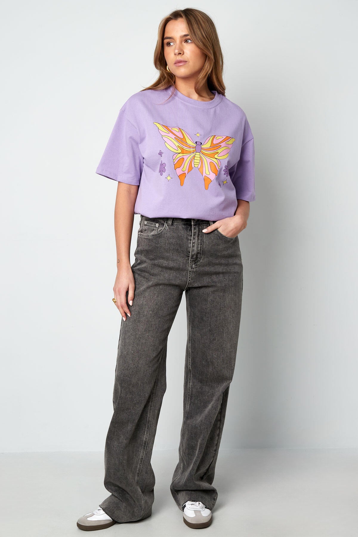 Baumwolle Damen T-Shirt Oversized Schmetterlingsdruck