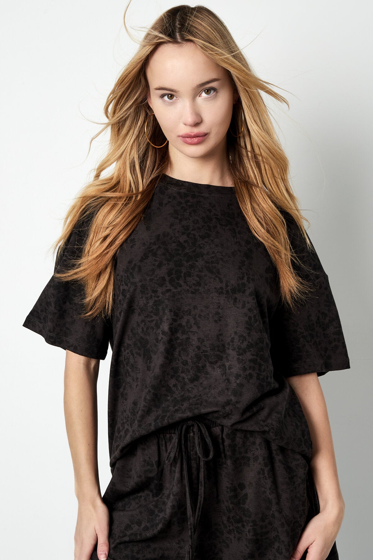 Baumwolle Damen T-Shirt Oversized Leopardenmuster