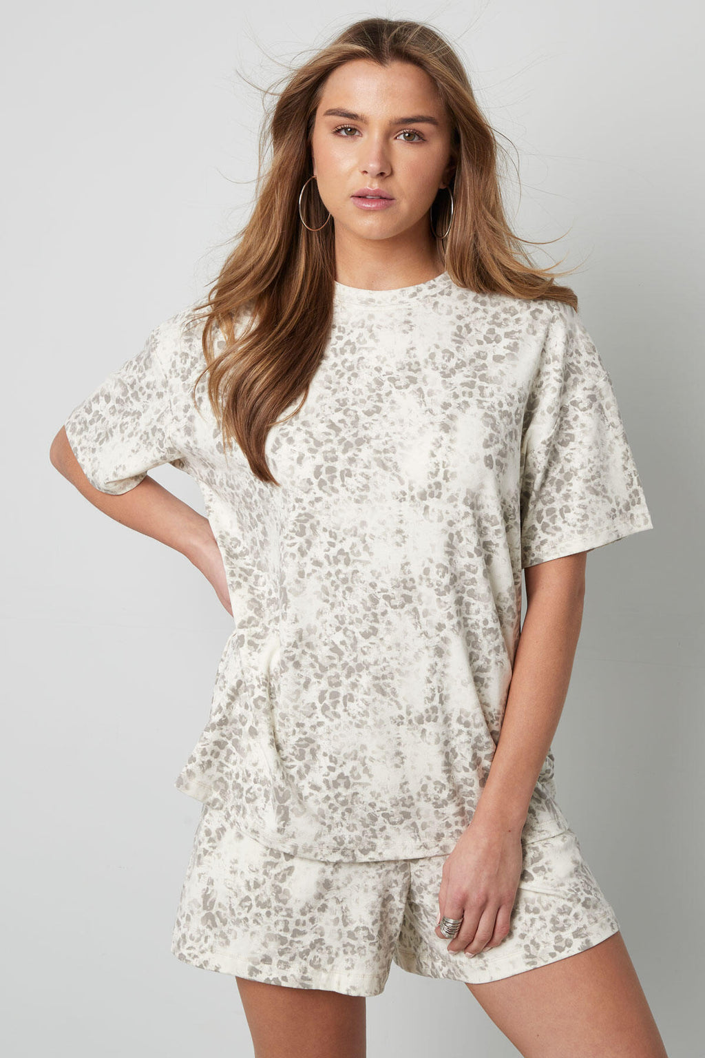 Baumwolle Damen T-Shirt Oversized Leopardenmuster