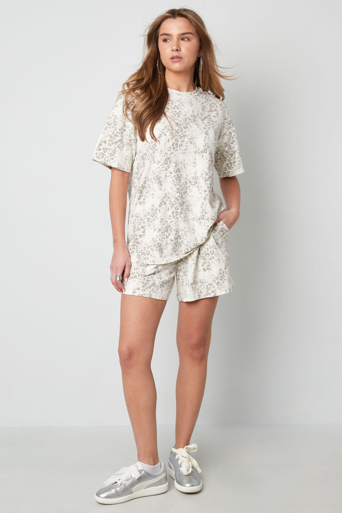 Baumwolle Damen T-Shirt Oversized Leopardenmuster