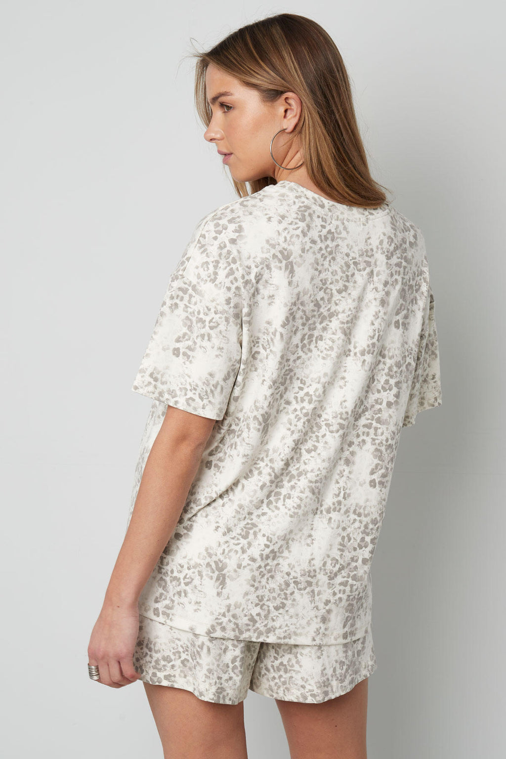 Baumwolle Damen T-Shirt Oversized Leopardenmuster