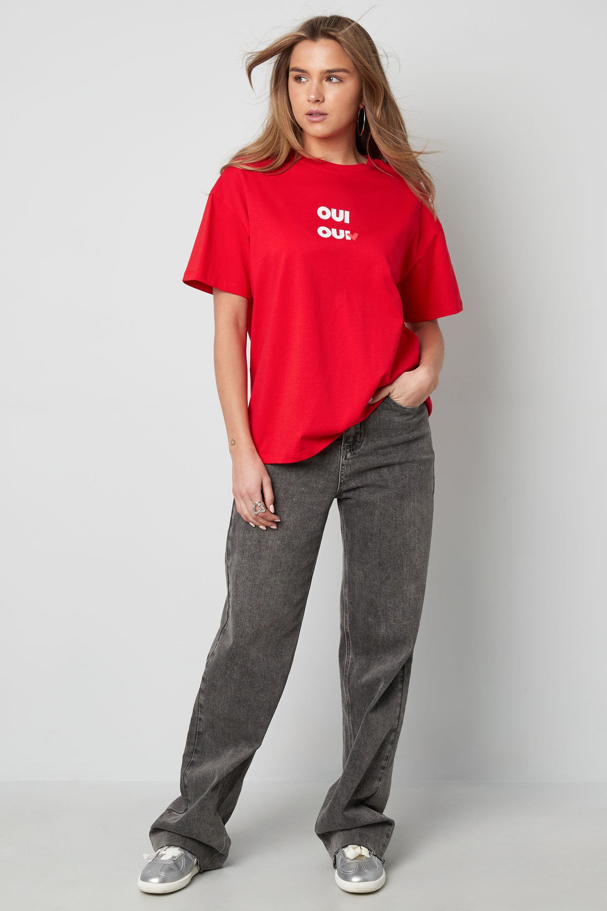 Baumwolle Damen T-Shirt Oversized OUI Print