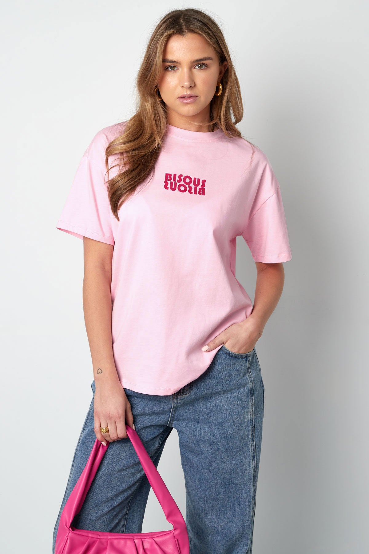 Baumwolle Damen T-Shirt Oversized Logo Print