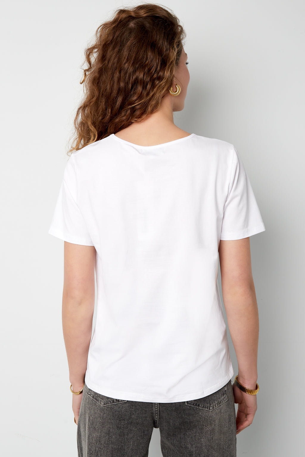 Baumwolle Damen V-Ausschnitt T-Shirt Besticktes Herz Design