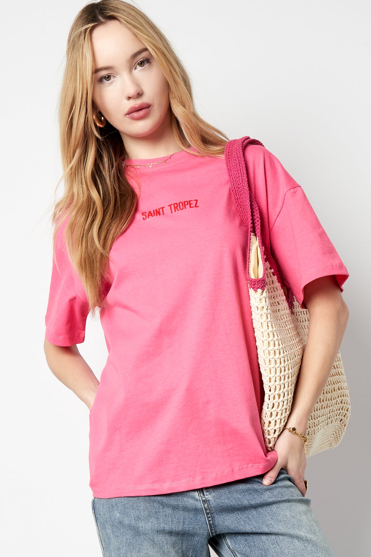 Baumwolle Damen T-Shirt Oversized Saint Tropez Print
