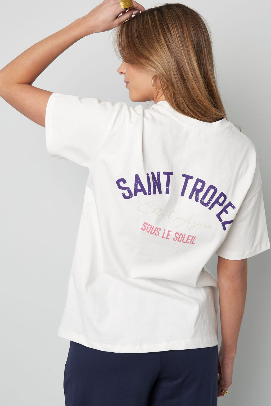 Baumwolle Damen T-Shirt Oversized Saint Tropez Print