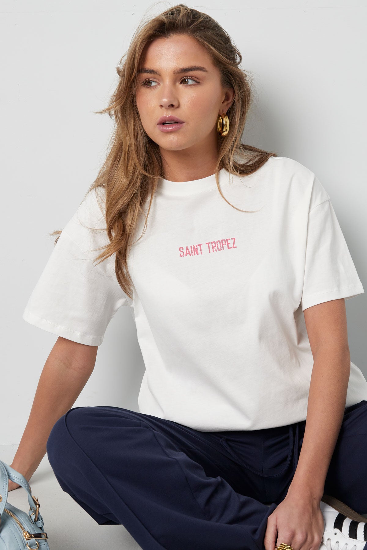 Baumwolle Damen T-Shirt Oversized Saint Tropez Print