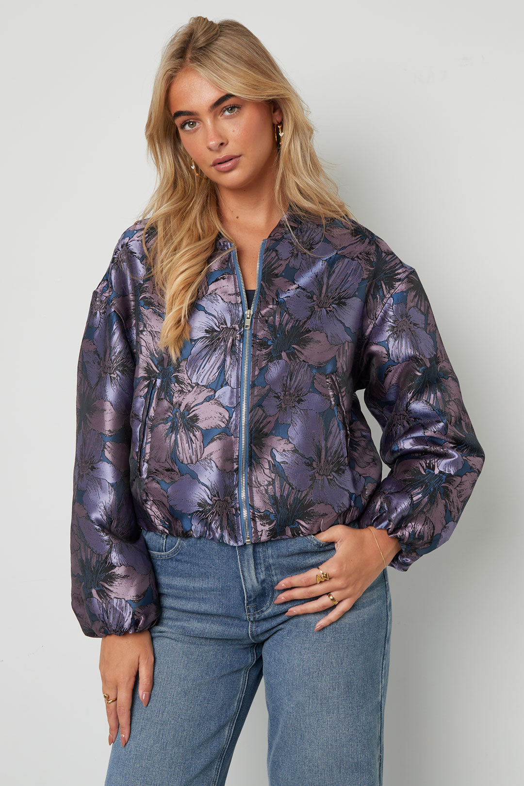 Woven Polyester Fiber Damen Bomberjacke Casual Blumenmuster