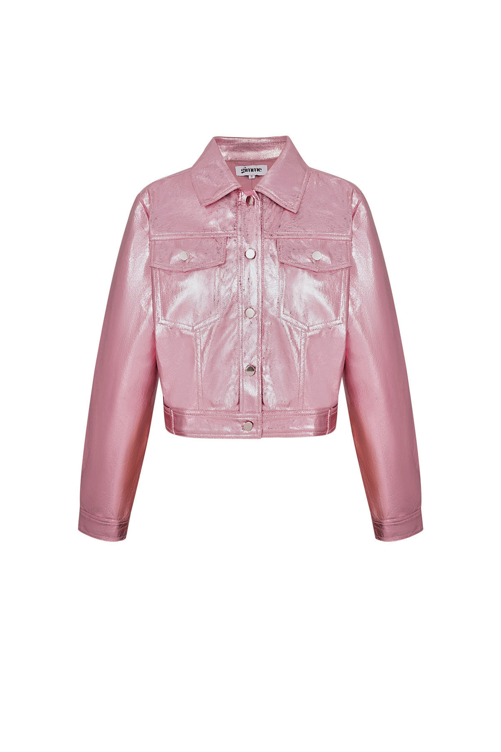 PU Damen Kurze Jacke Glänzende Metallische Oberfläche