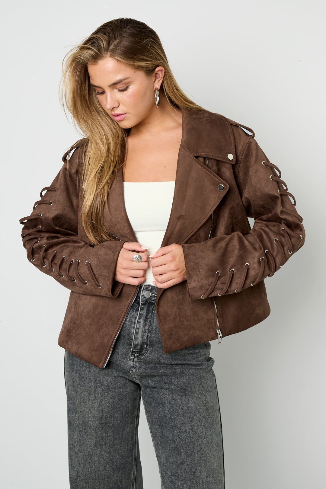 Woven Polyester Fiber Damenjacke Street Style Tie-up
