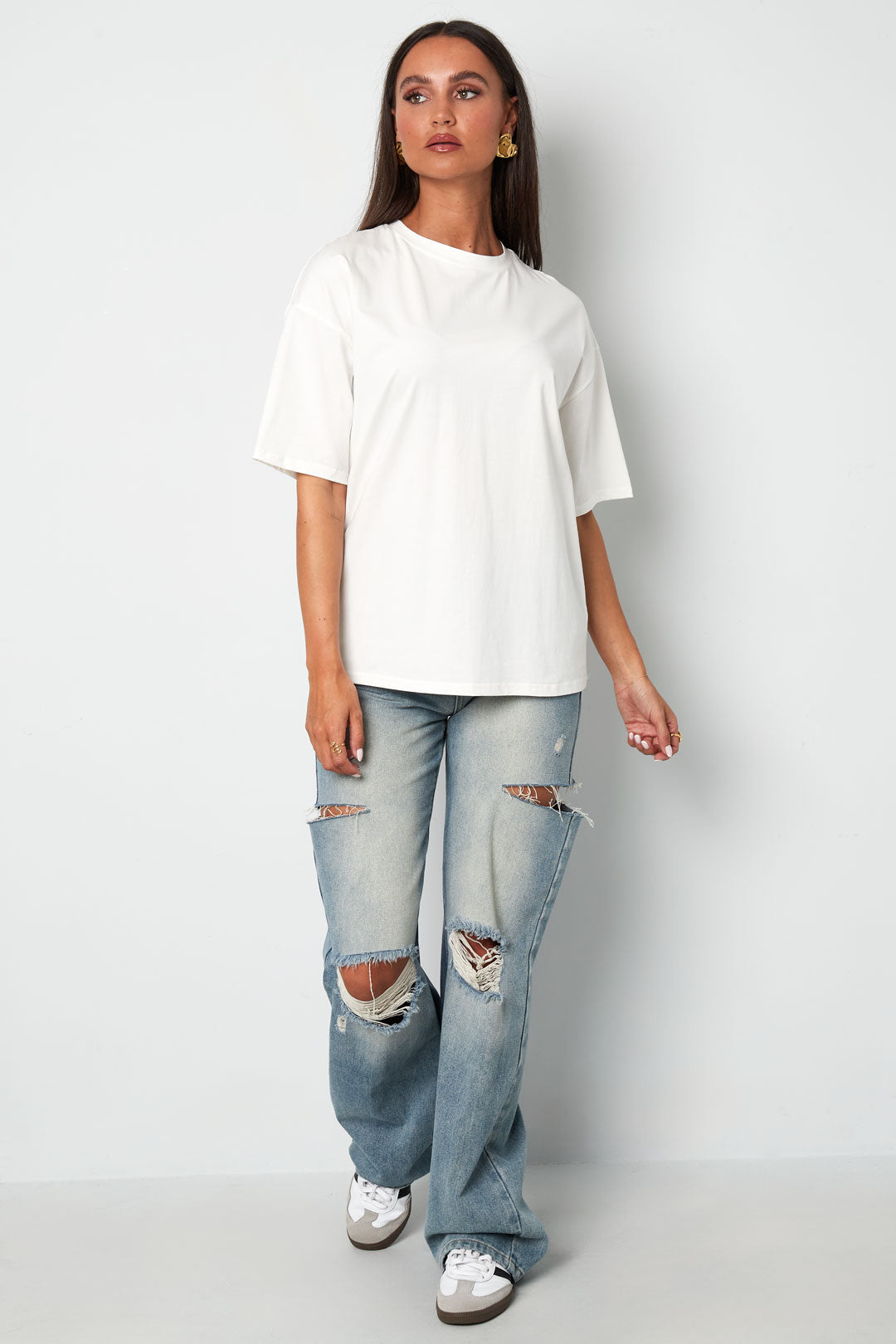 Baumwolle Gestrickte Damen T-Shirt Casual Einfarbig
