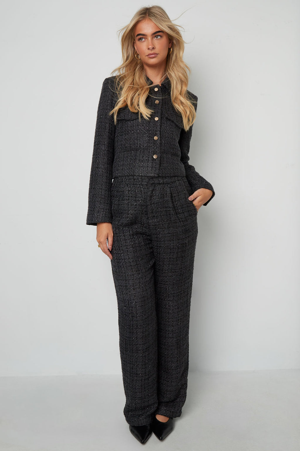 Gewebte Polyesterfasern Damen Gerade Hosen Elegantes Karomuster Herbst/Winter