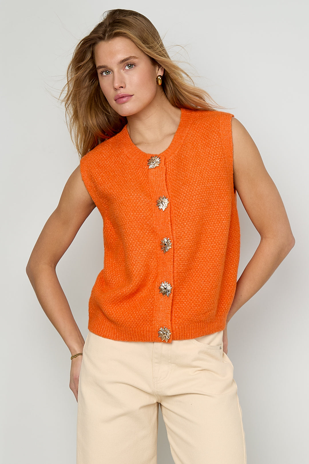 Gestrickte Polyesterfaser Damen Gestrickte Weste Casual Einfarbig