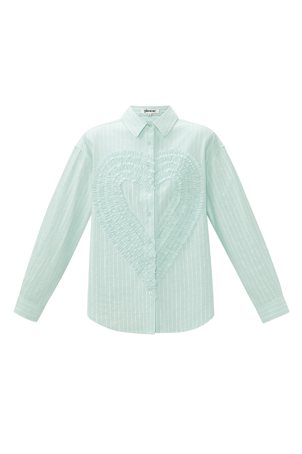 Cotton Woven Damen-Bluse Casual Stripes Herz Ruffle Detail