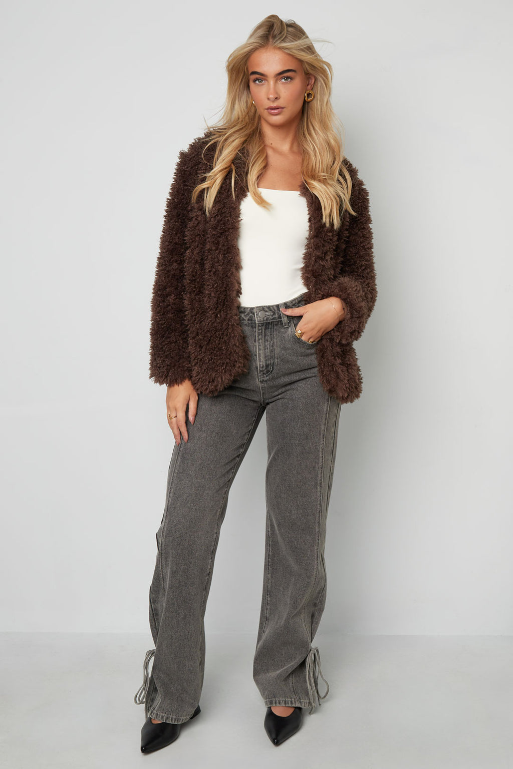 Gewebte Polyesterfasern Damenjacke Elegante Einfarbige Farbe Herbst/Winter
