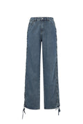 Gewebte Baumwolle Damen Gerade Hose Mit Schnürung Casual