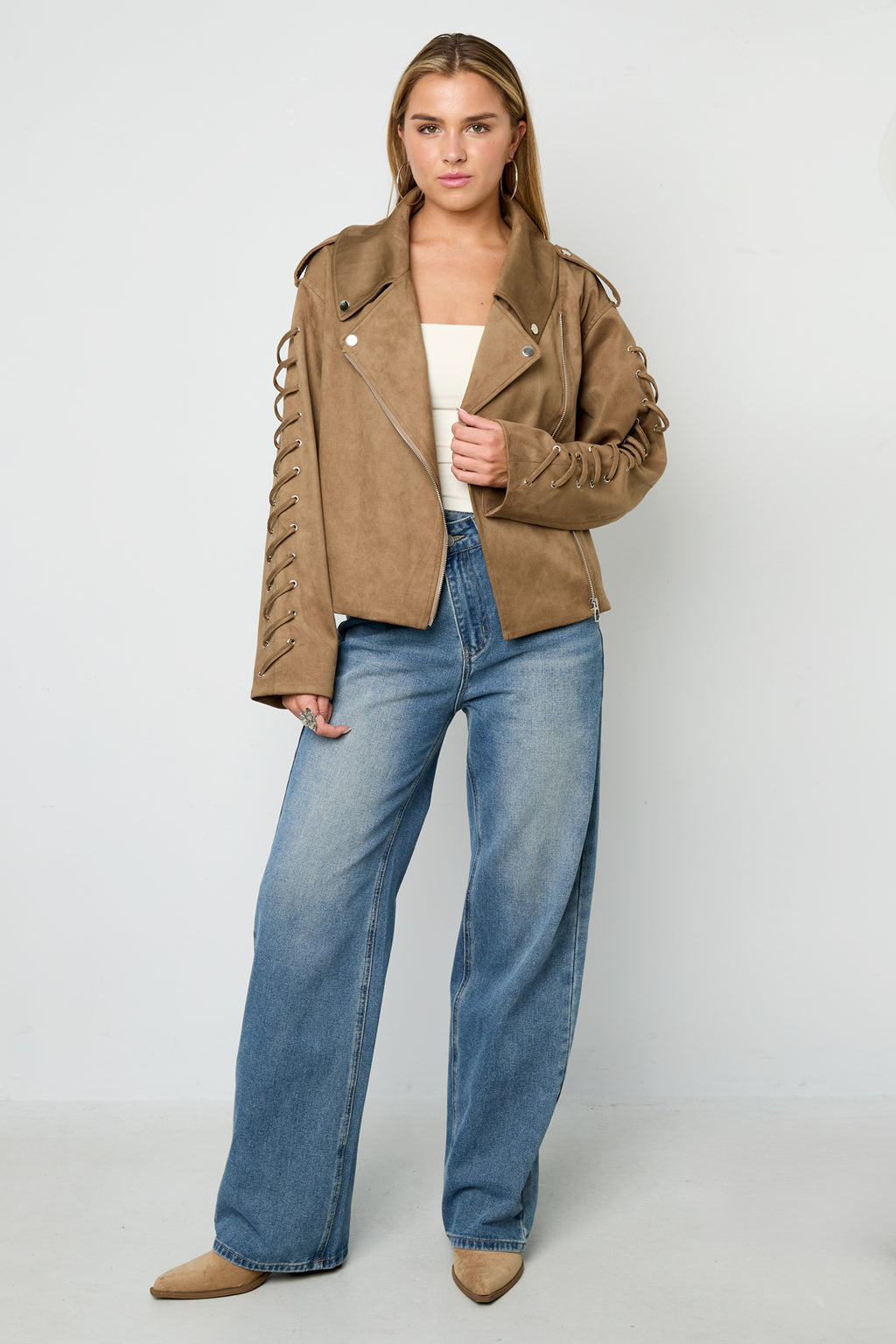 Woven Polyester Fiber Damenjacke Street Style Tie-up