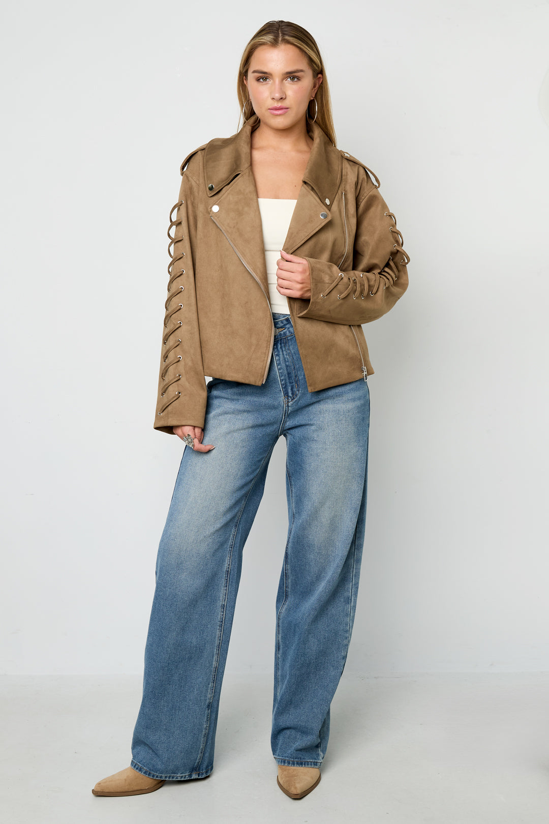 Woven Polyester Fiber Damenjacke Street Style Tie-up