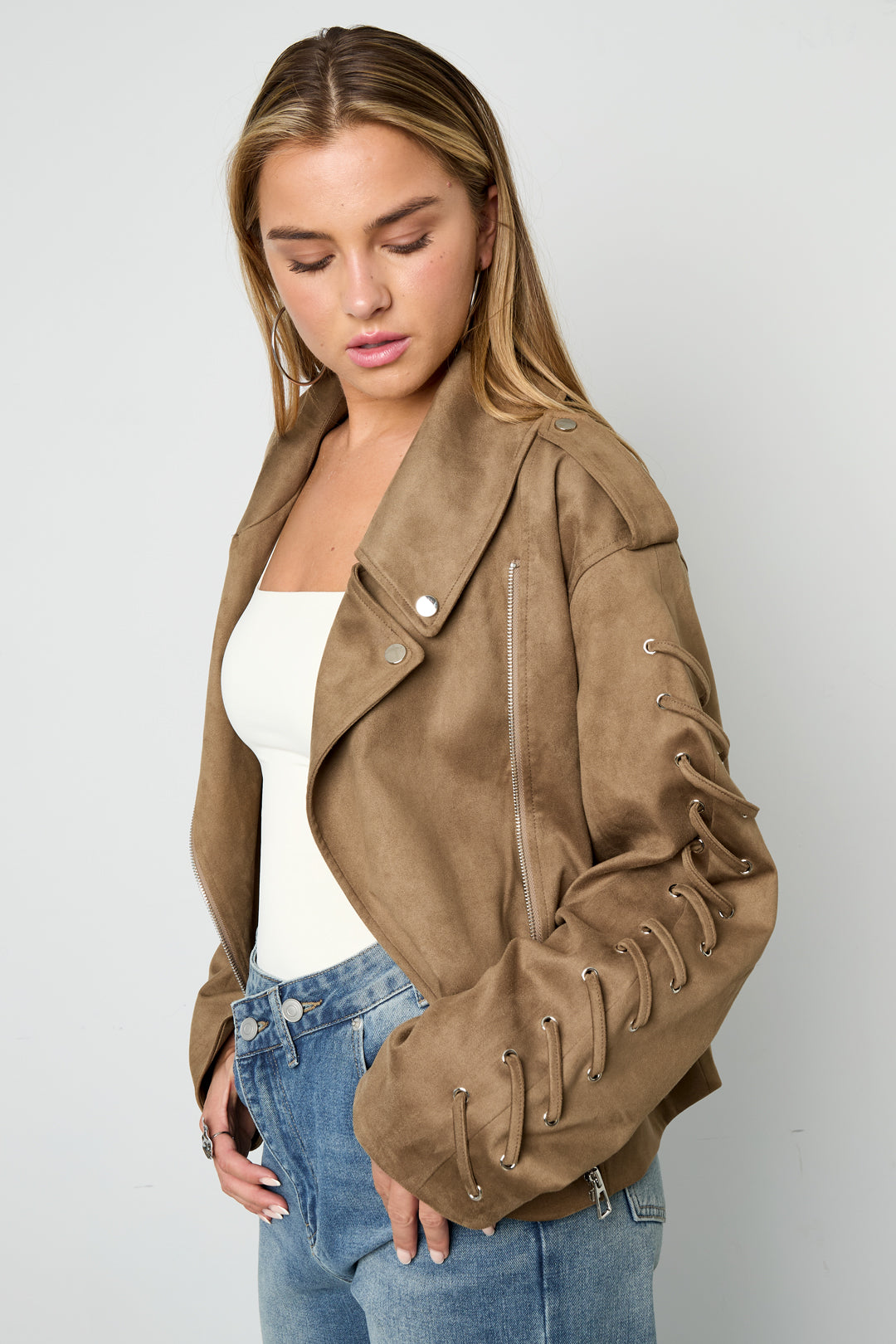Woven Polyester Fiber Damenjacke Street Style Tie-up