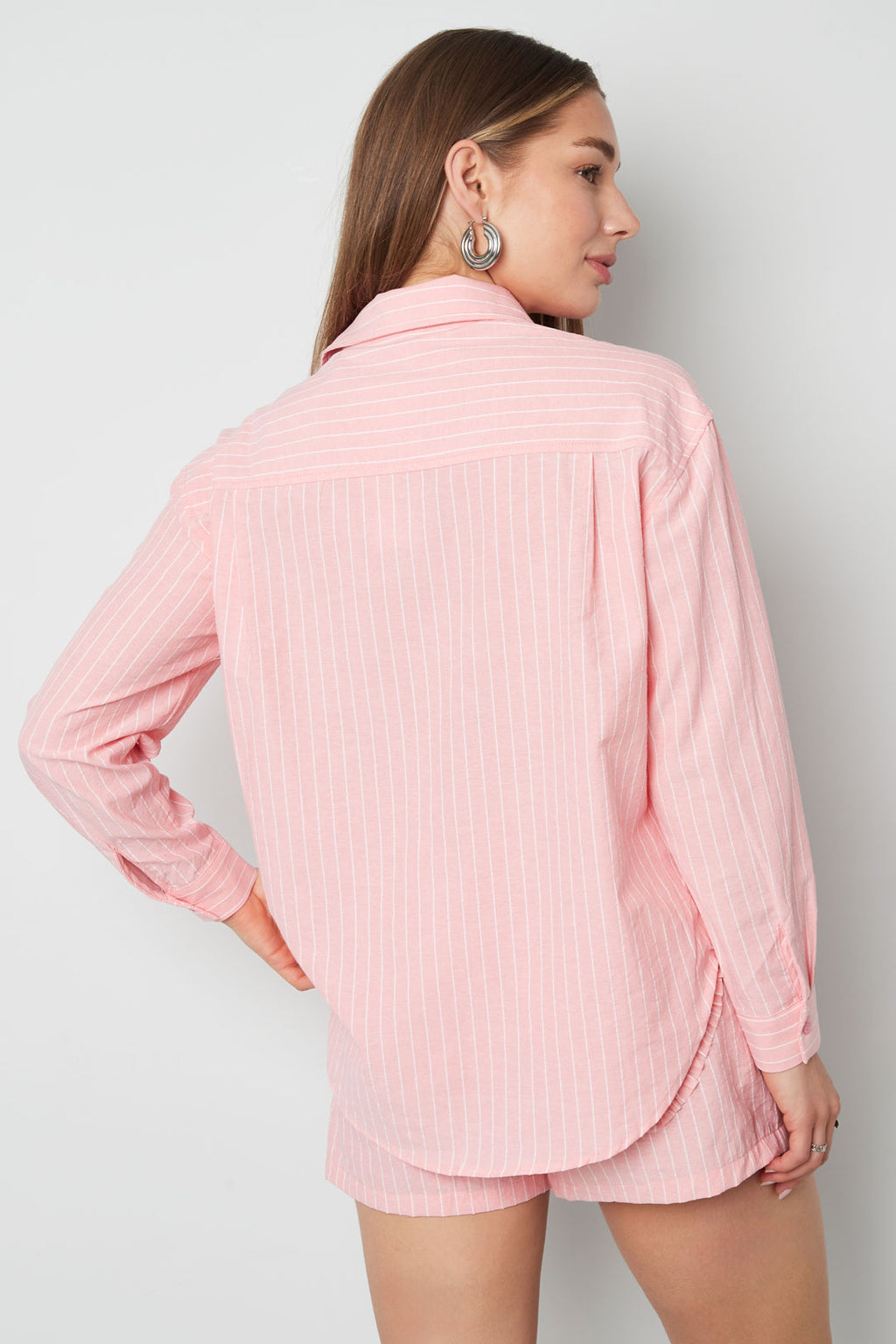 Cotton Woven Damen-Bluse Casual Stripes Herz Ruffle Detail
