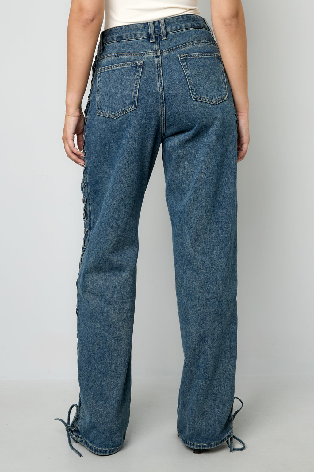 Gewebte Baumwolle Damen Gerade Hose Mit Schnürung Casual
