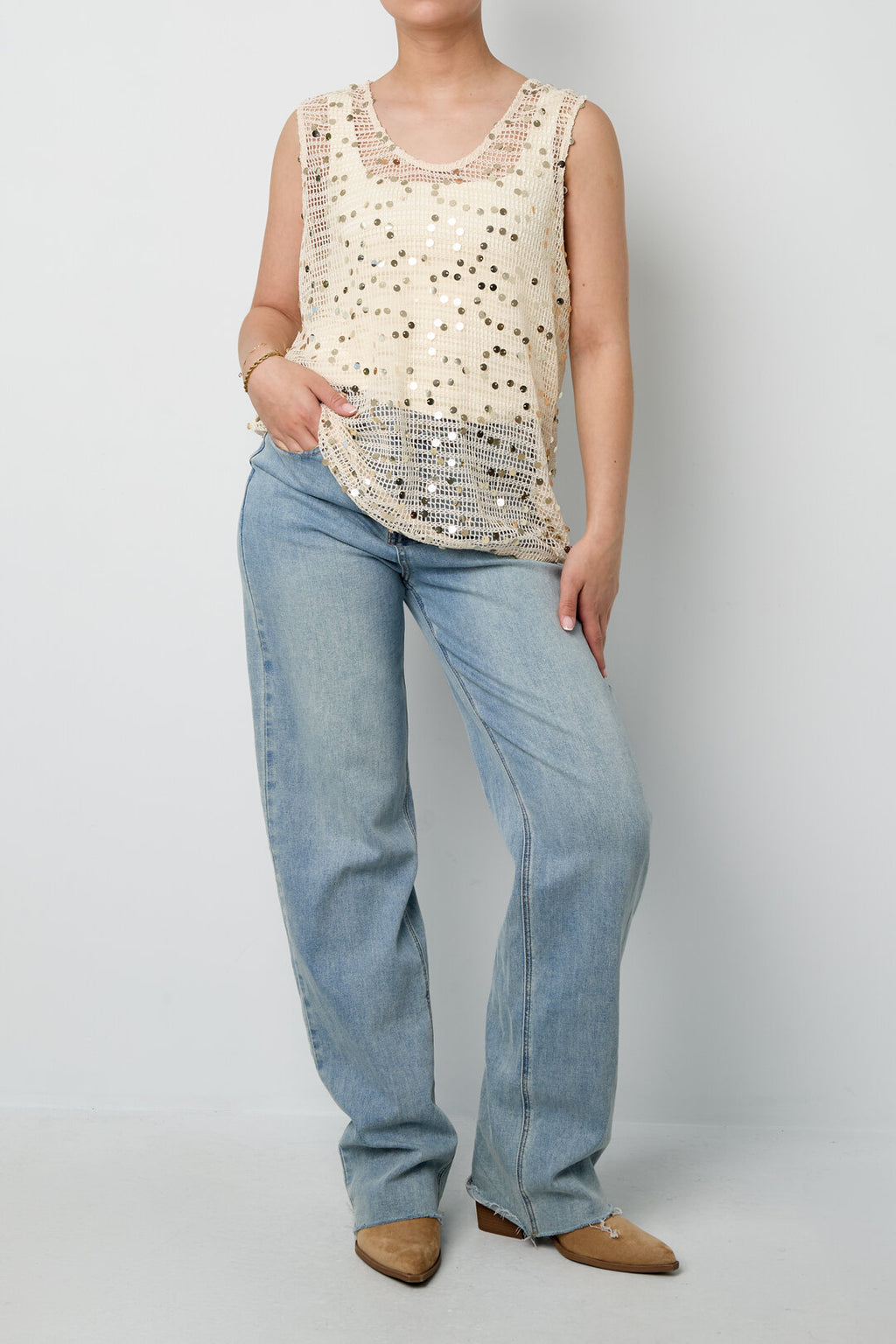 Gehäkeltes Strandtop mit Glitzerdetails