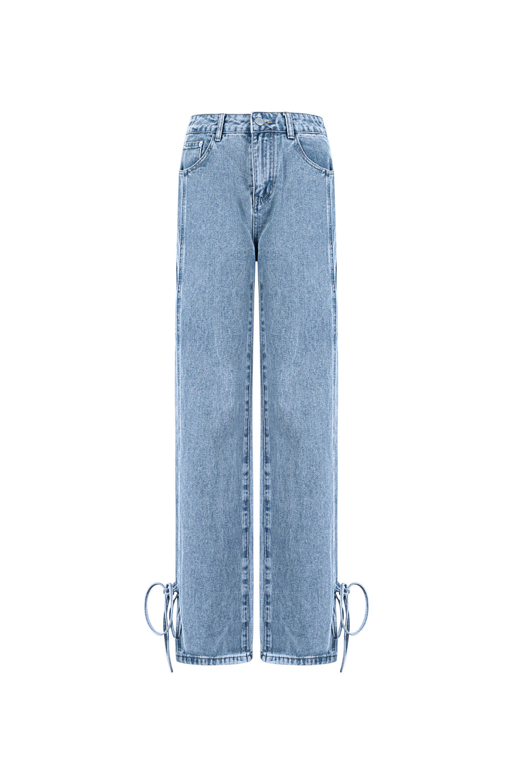 Baumwolle Gewebte Damen Gerade Jeans Casual Knotendetail