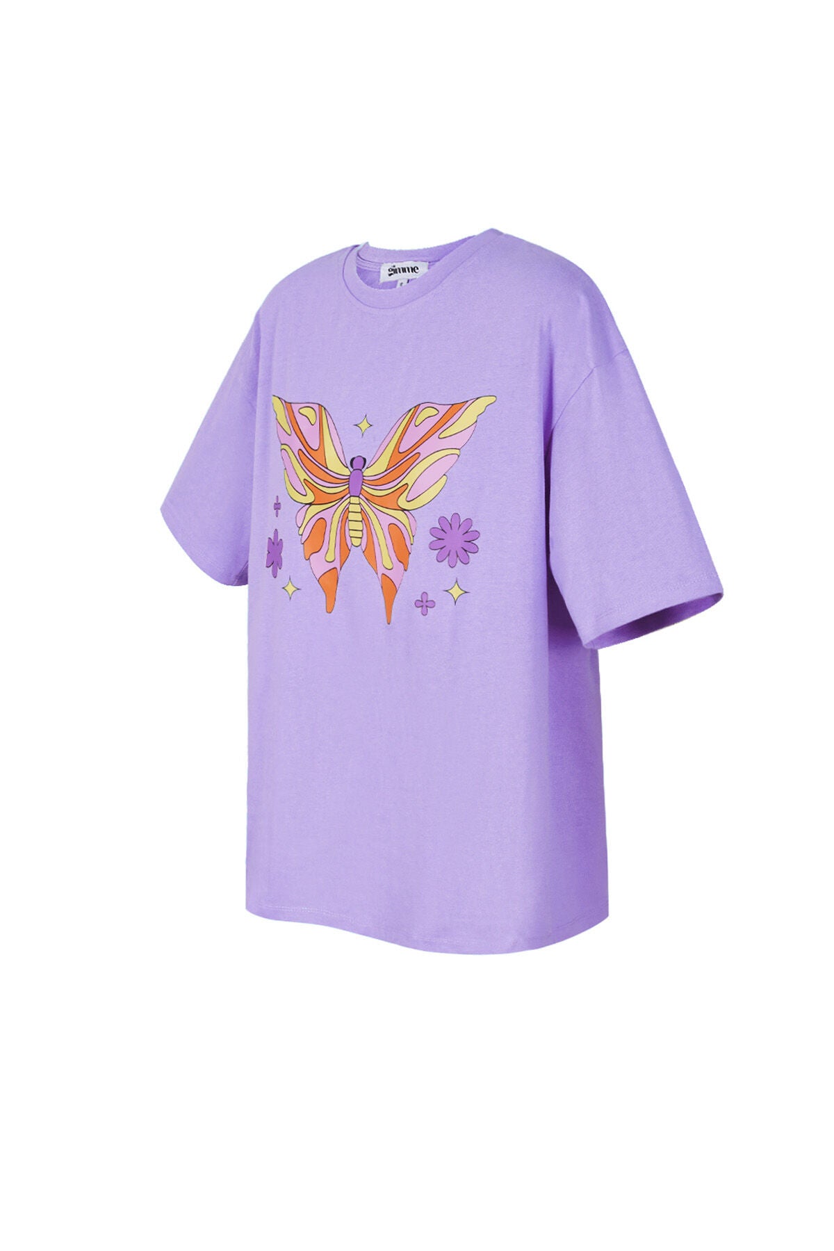 Baumwolle Damen T-Shirt Oversized Schmetterlingsdruck