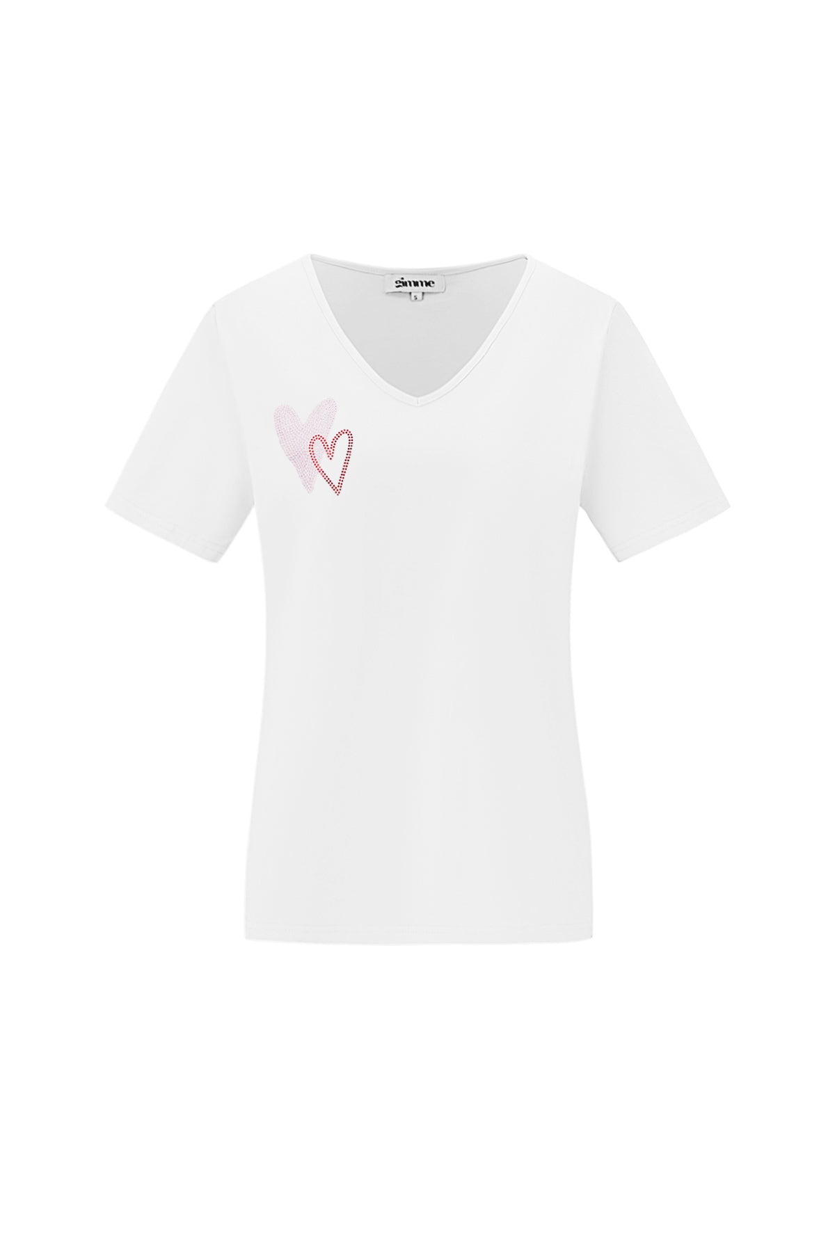 Baumwolle Damen V-Ausschnitt T-Shirt Besticktes Herz Design