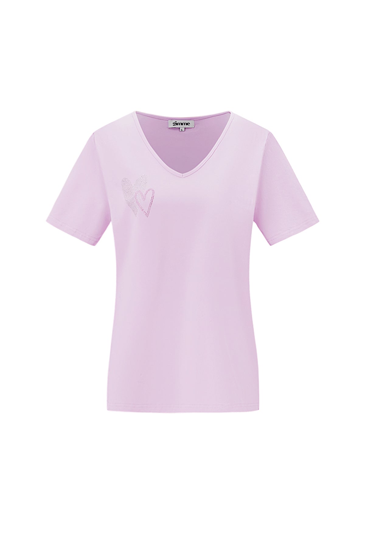 Baumwolle Damen V-Ausschnitt T-Shirt Besticktes Herz Design