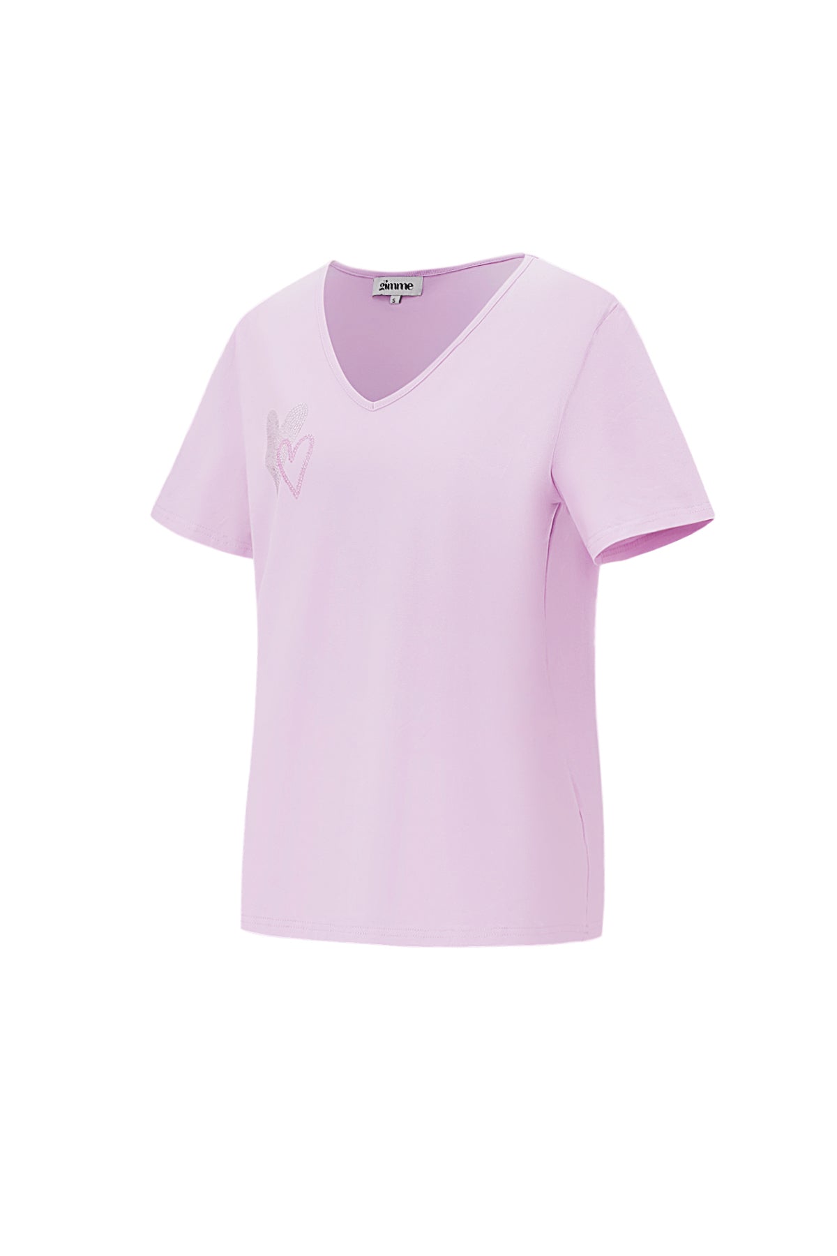 Baumwolle Damen V-Ausschnitt T-Shirt Besticktes Herz Design