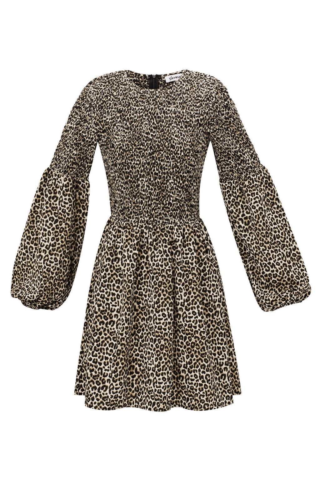 Polyester Damen Minikleid Leopardenmuster Puffärmel