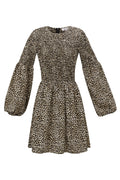Polyester Damen Minikleid Leopardenmuster Puffärmel
