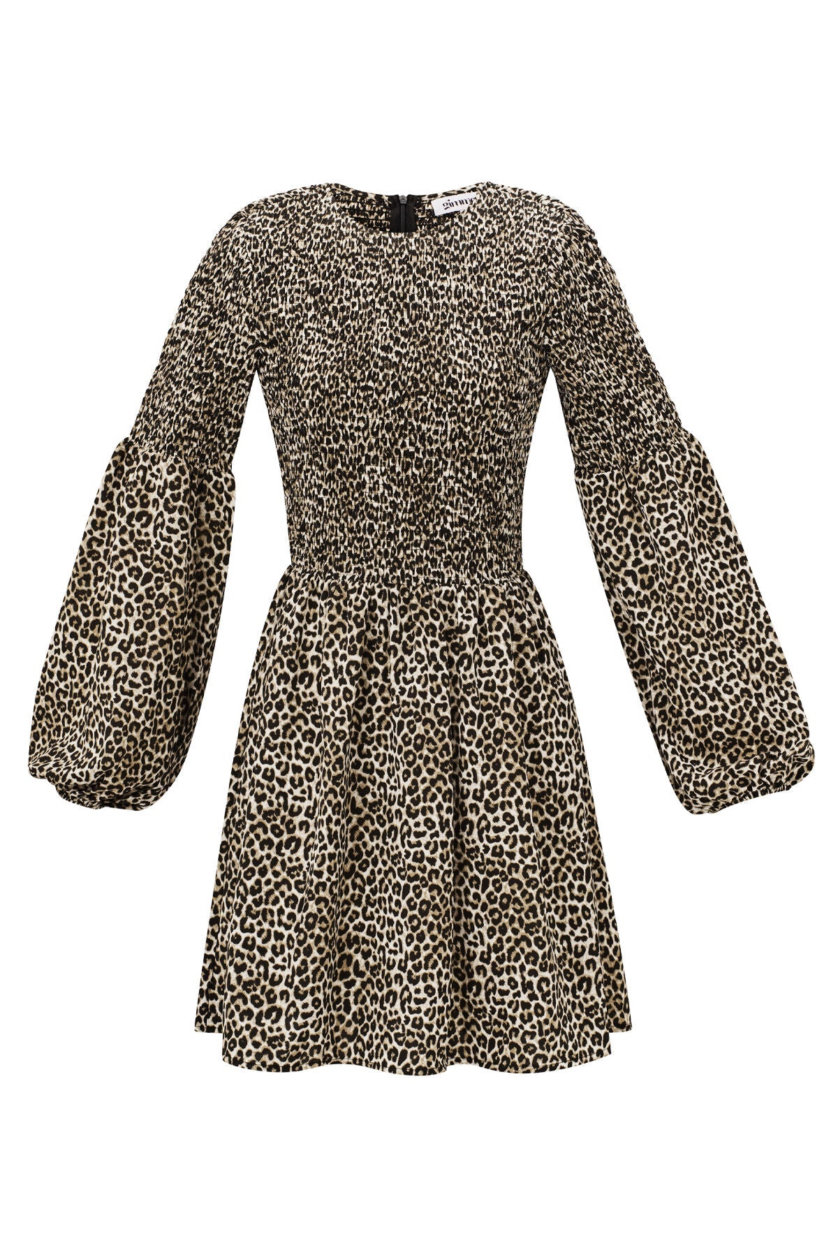 Polyester Damen Minikleid Leopardenmuster Puffärmel