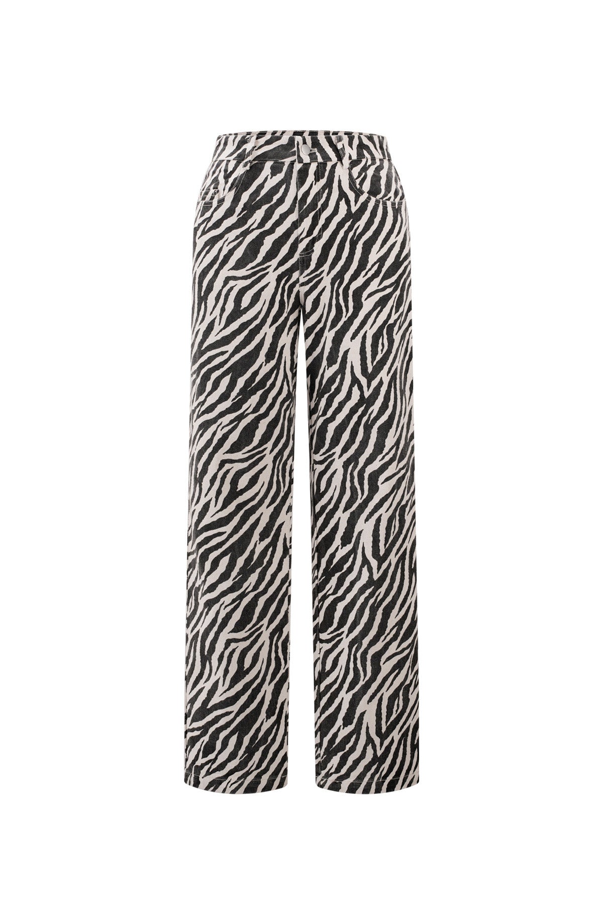 Gewebte Baumwolle Damen Gerade Hose Casual Zebrastreifen