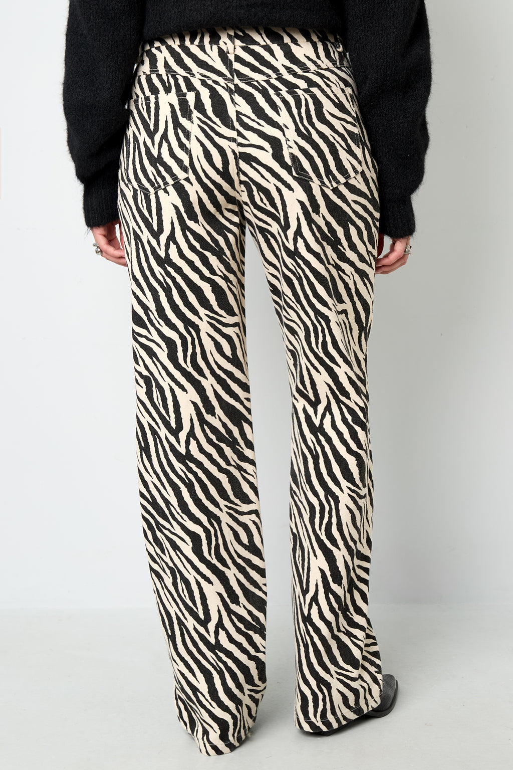 Gewebte Baumwolle Damen Gerade Hose Casual Zebrastreifen
