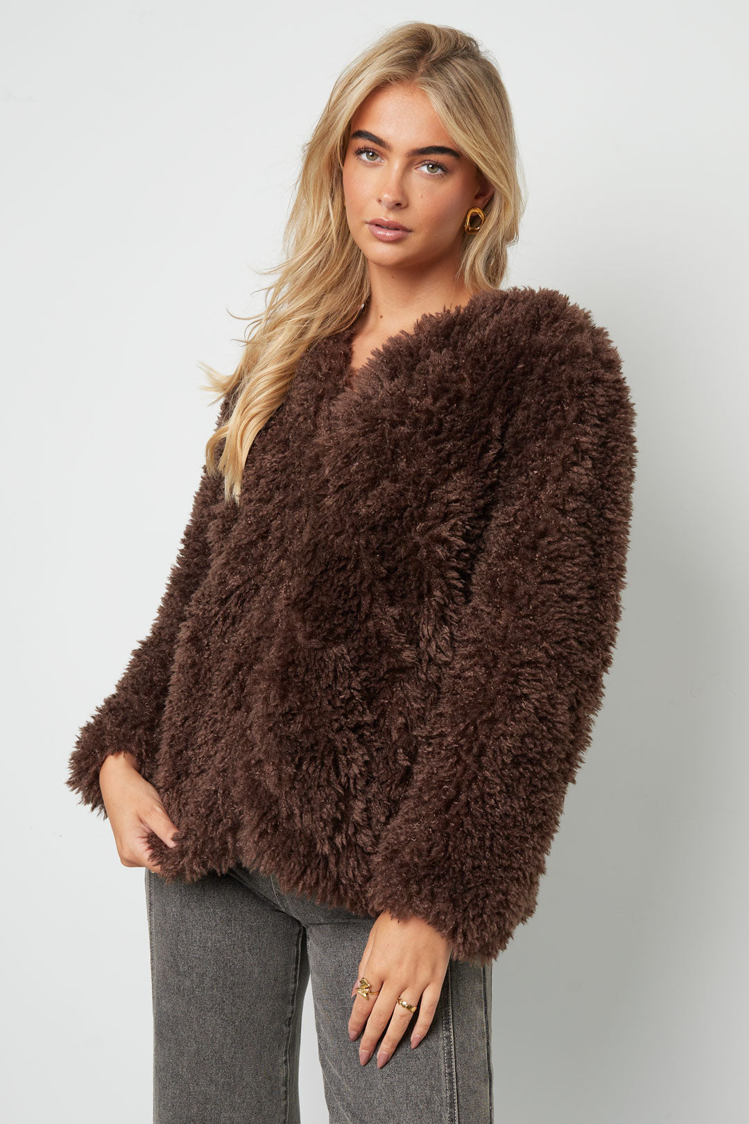 Gewebte Polyesterfasern Damenjacke Elegante Einfarbige Farbe Herbst/Winter