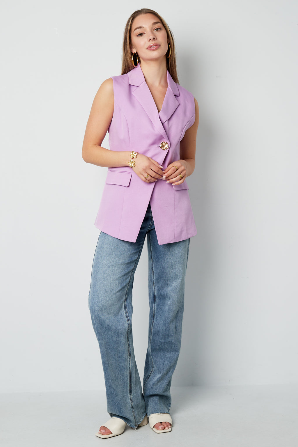 Gewebte Polyesterfaser Damen-Ärmellose Jacke Casual Asymmetrisches Design