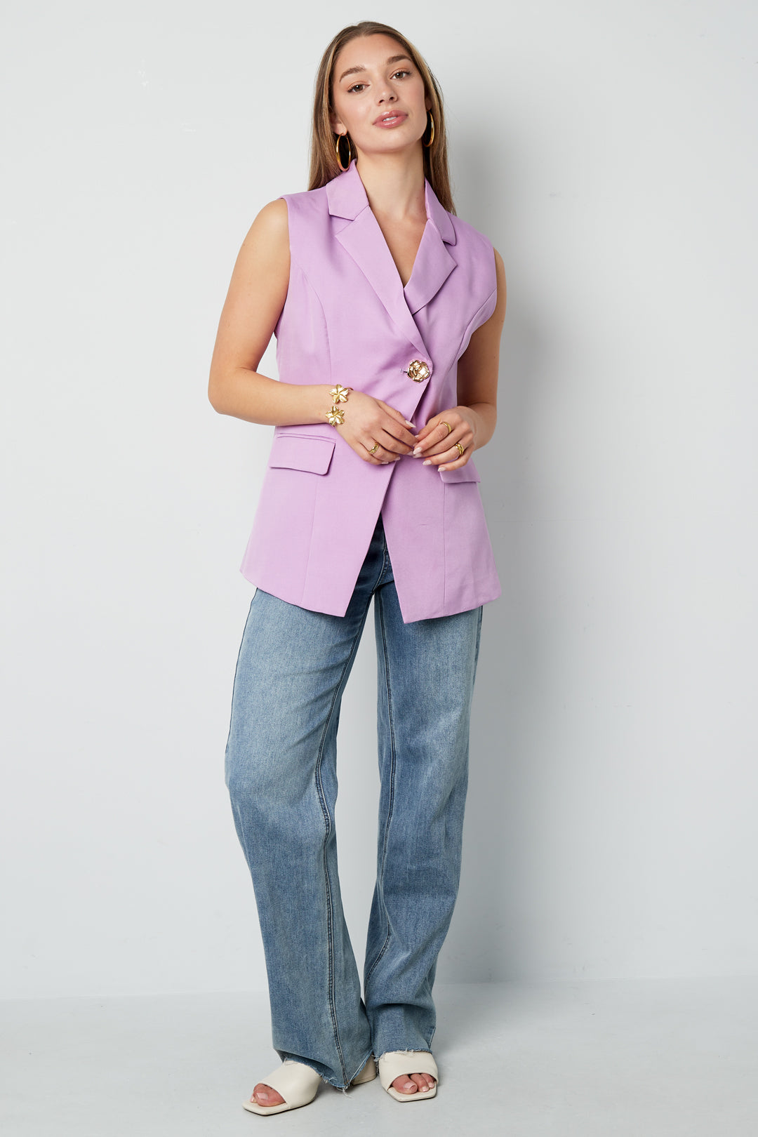 Gewebte Polyesterfaser Damen-Ärmellose Jacke Casual Asymmetrisches Design