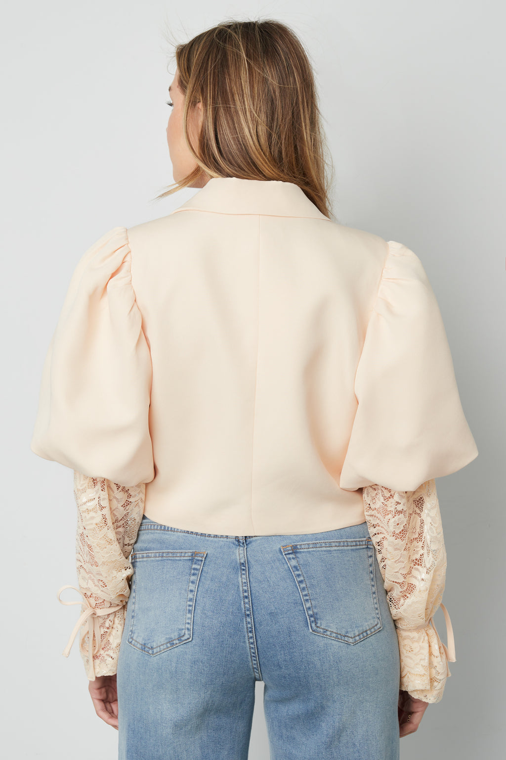 Baumwollmischung Damen-Blazer Puffärmel Spitze-Einsatz
