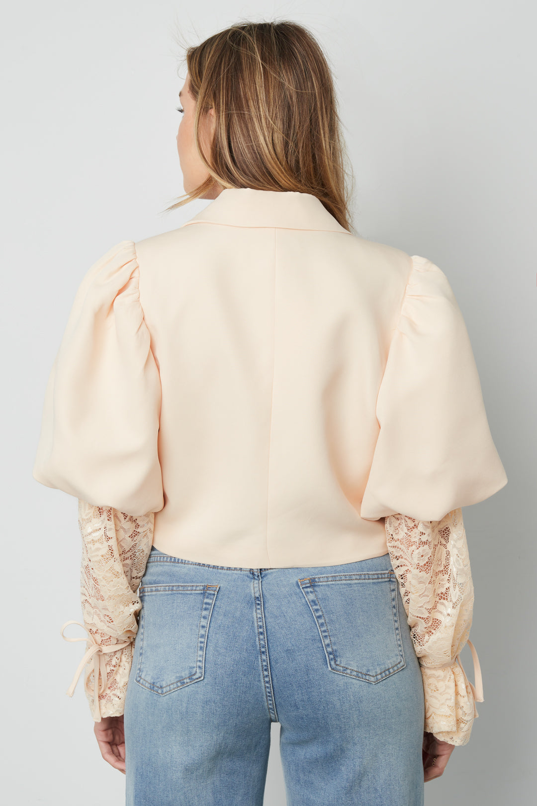 Baumwollmischung Damen-Blazer Puffärmel Spitze-Einsatz
