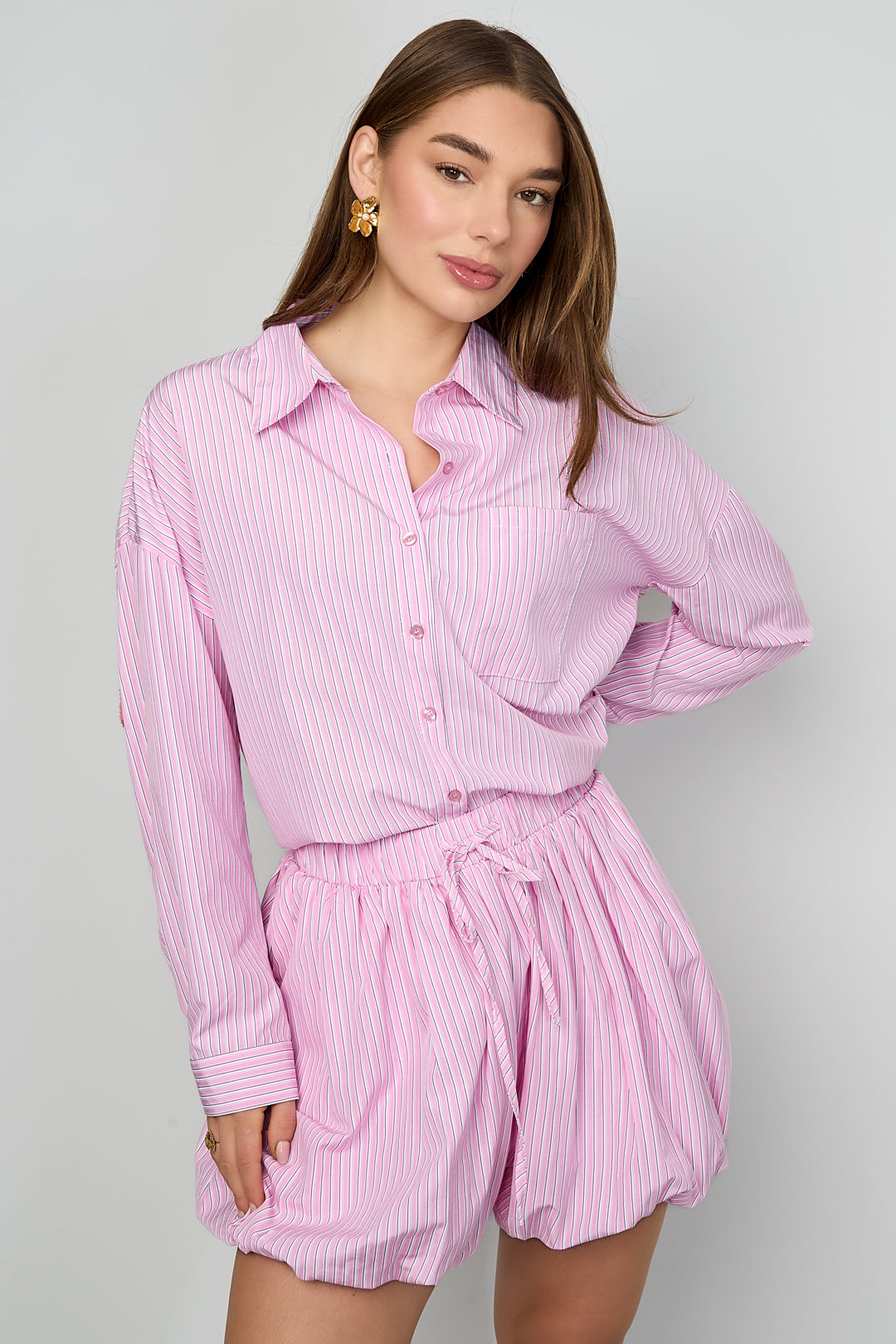 Woven Cotton Damen Shorts Casual Stripes