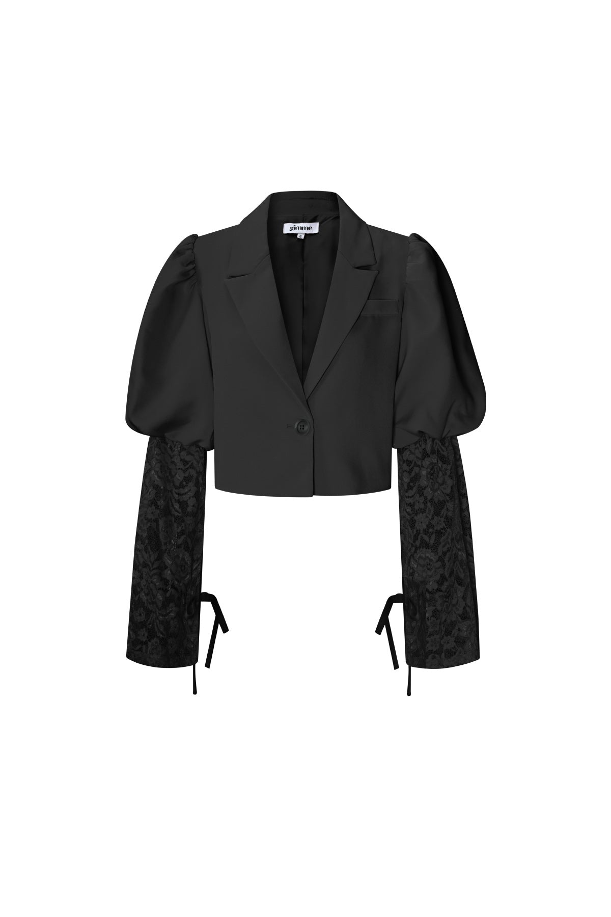 Baumwollmischung Damen-Blazer Puffärmel Spitze-Einsatz