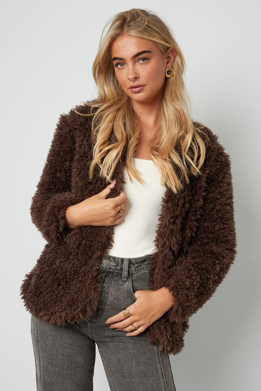 Gewebte Polyesterfasern Damenjacke Elegante Einfarbige Farbe Herbst/Winter