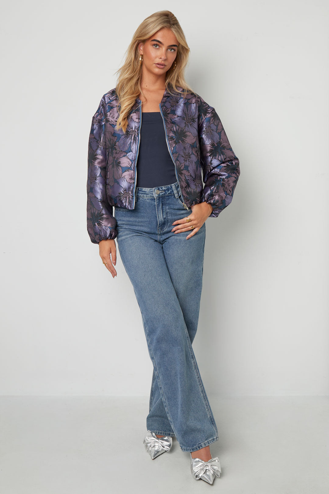 Woven Polyester Fiber Damen Bomberjacke Casual Blumenmuster