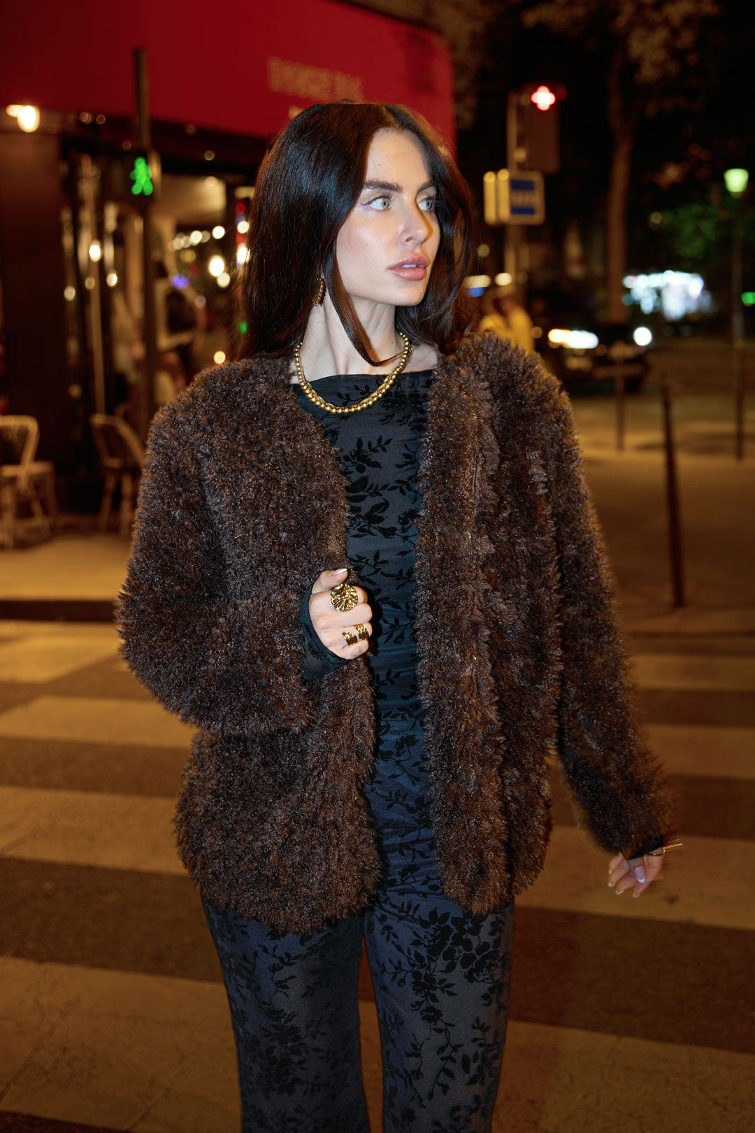 Gewebte Polyesterfasern Damenjacke Elegante Einfarbige Farbe Herbst/Winter